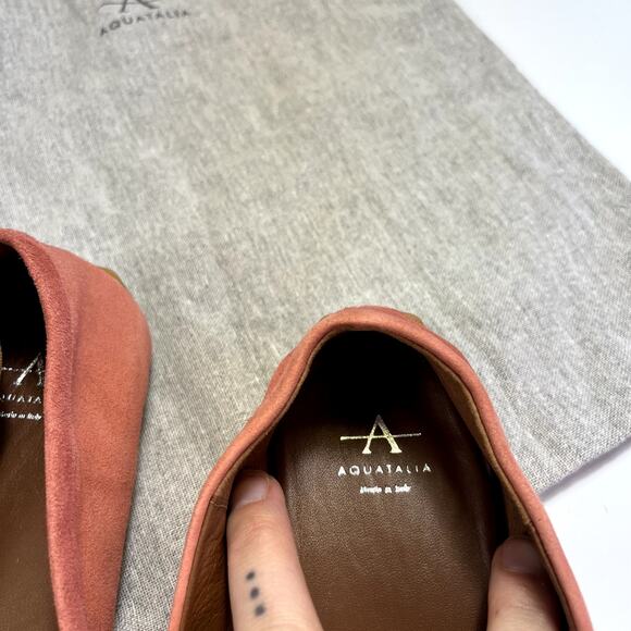 Aquatalia Size 7 Pink Suede Driving Loafers Tassle‎ Italy Dustbag Weatherproof - Picture 7 of 14